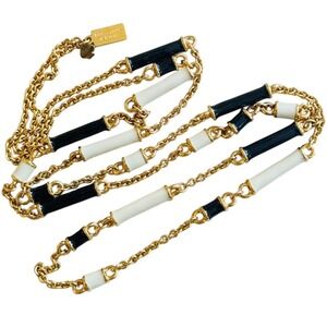 Kate Spade New York Bar None Necklace chain gold tone enamel black white 32"